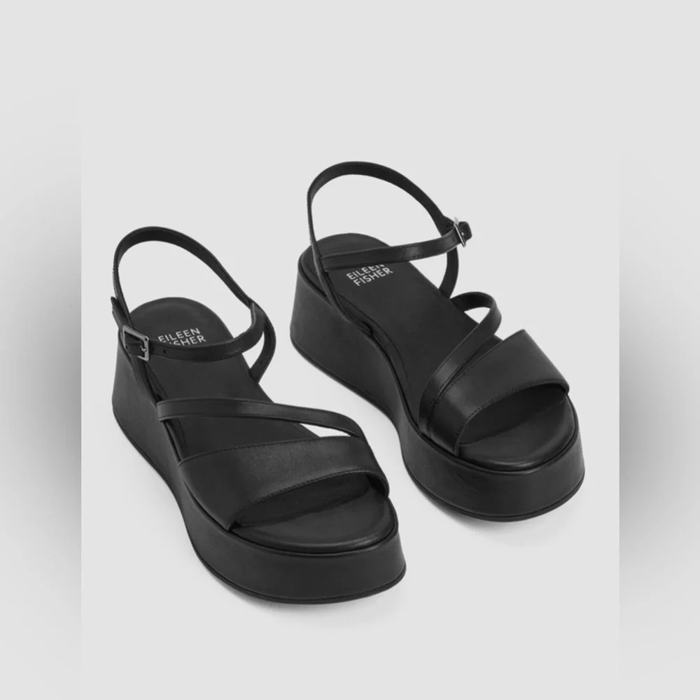 Eileen Fisher Dae Leather Wedge Sandal 8 Used